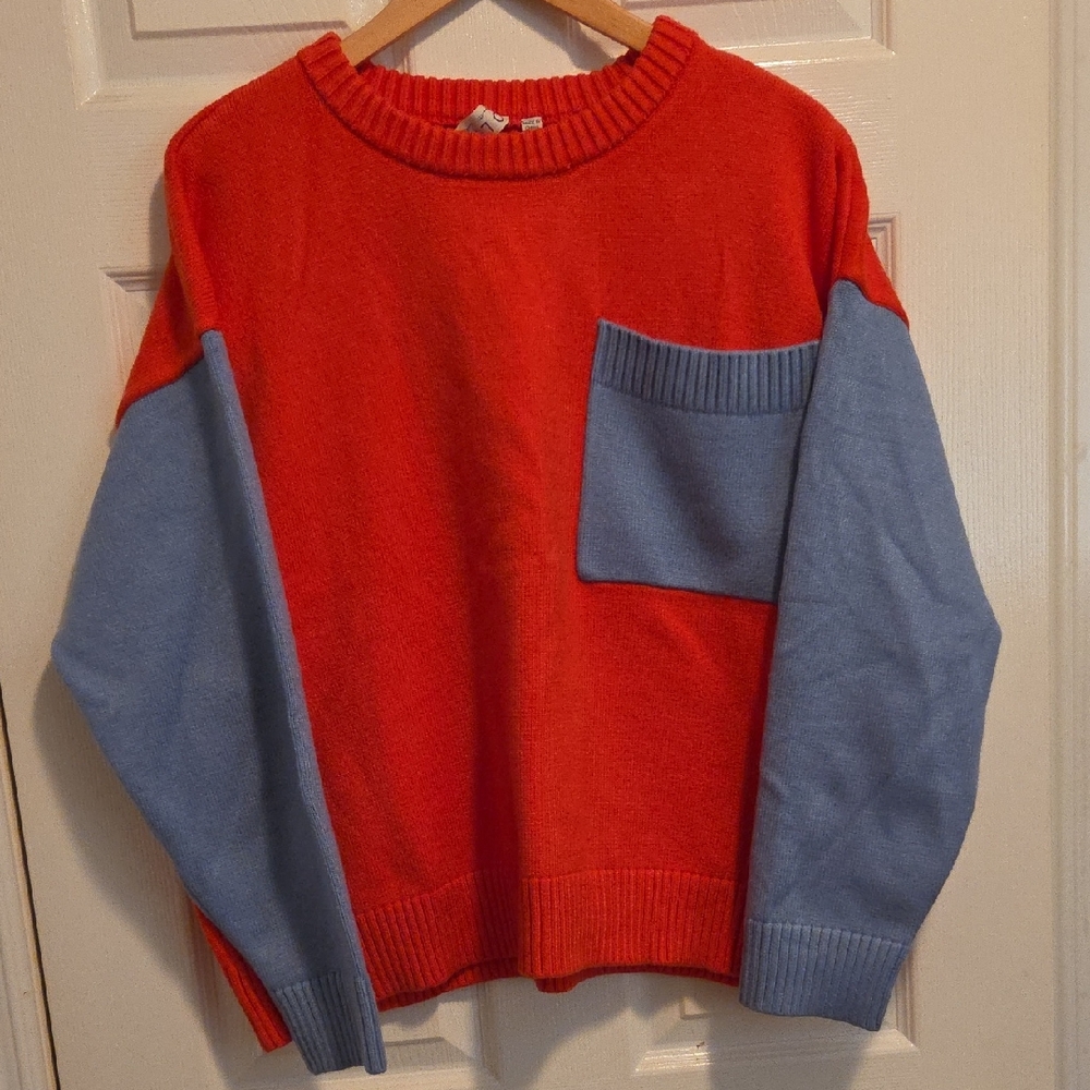Dolan Red and Blue Crewneck Sweater Vibrant Colorblock Design